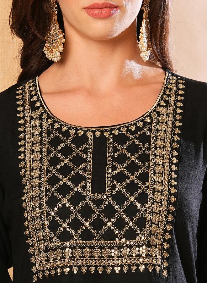 globus - Embroidered A-Line Kurta with Printed Pants and Dupatta Set by Styli - Image 1