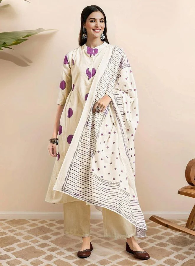 Ishin  Printed Cotton A-Line Kurta And Pants Set for Women | Best Price UAE