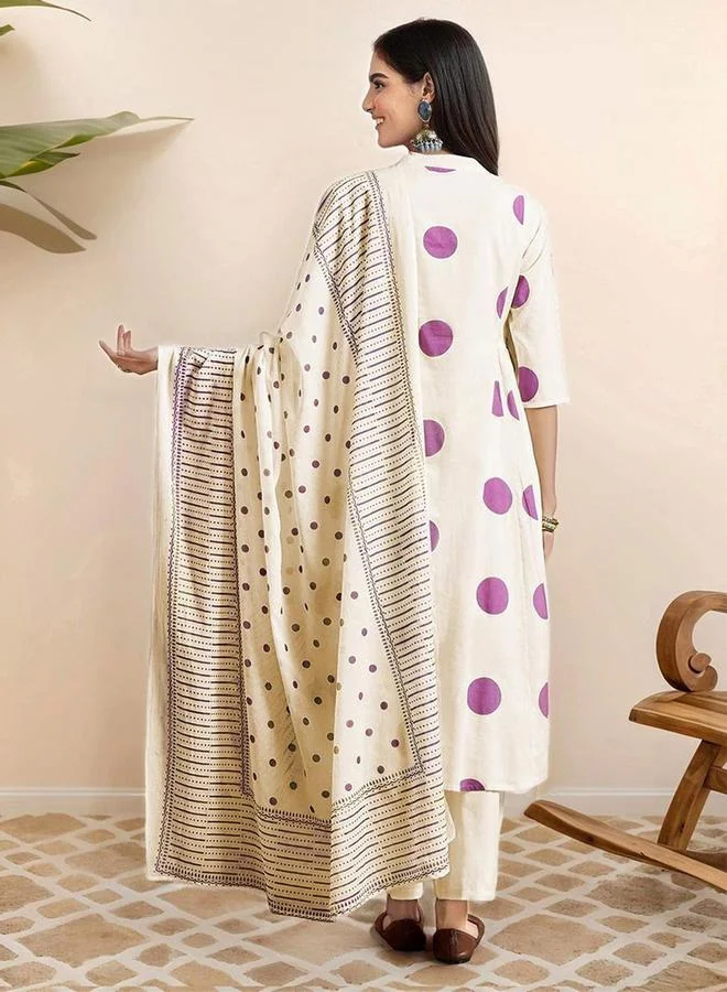 Ishin  Printed Cotton A-Line Kurta And Pants Set for Women | Best Price UAE
