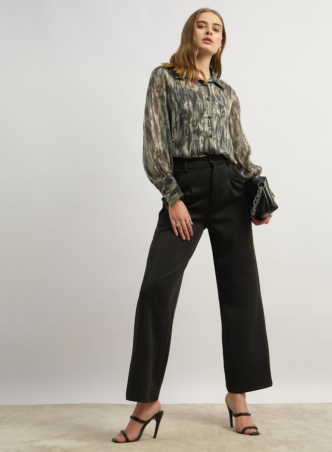 Styli Printed Balloon Sleeve Spread Collar Blouse - Image 1