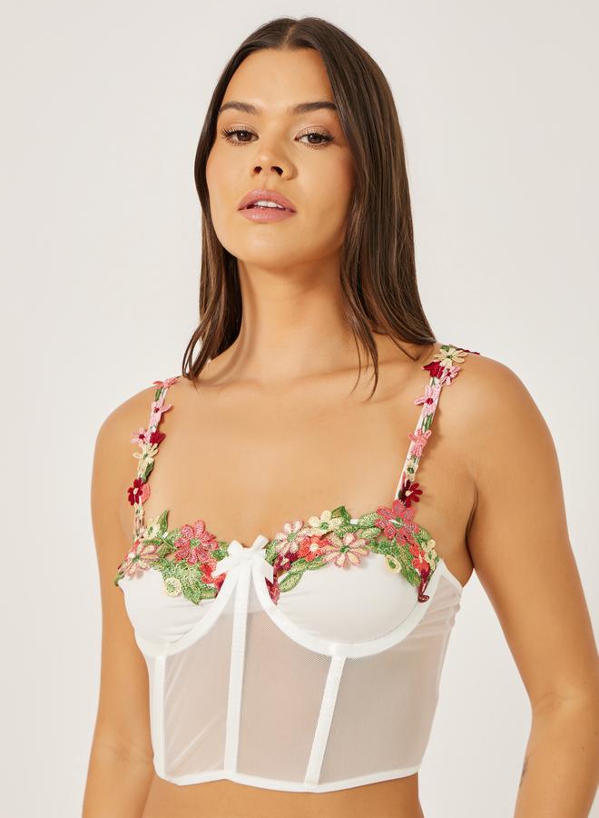 Styli MULTI COLOUR FLORAL APPLIQUE NPW CORSET BRA and THONG SET  - Image 3