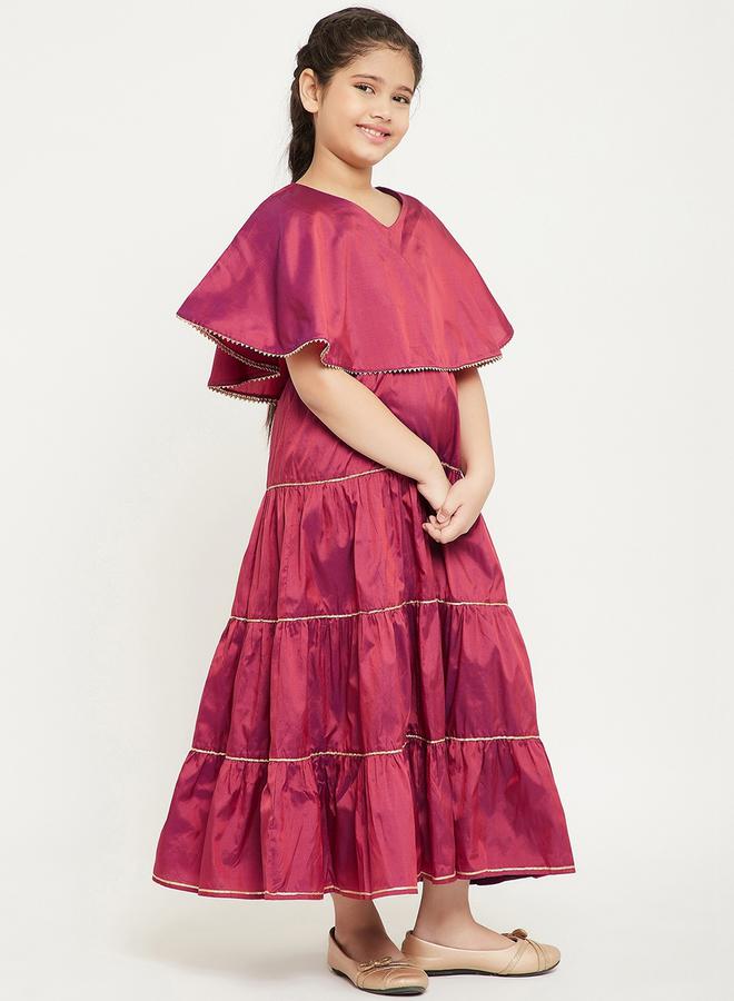 Stylo Bug Solid Cape Sleeves Tiered Maxi Dress by Styli  - Image 4