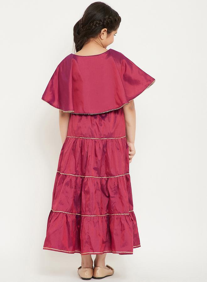 Stylo Bug Solid Cape Sleeves Tiered Maxi Dress by Styli  - Image 5