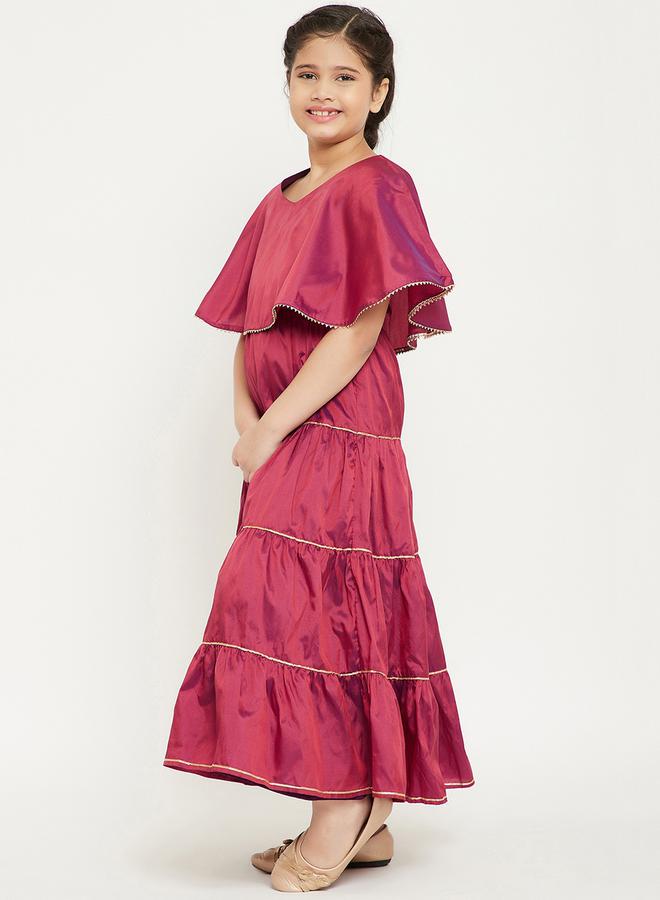 Stylo Bug Solid Cape Sleeves Tiered Maxi Dress by Styli  - Image 3