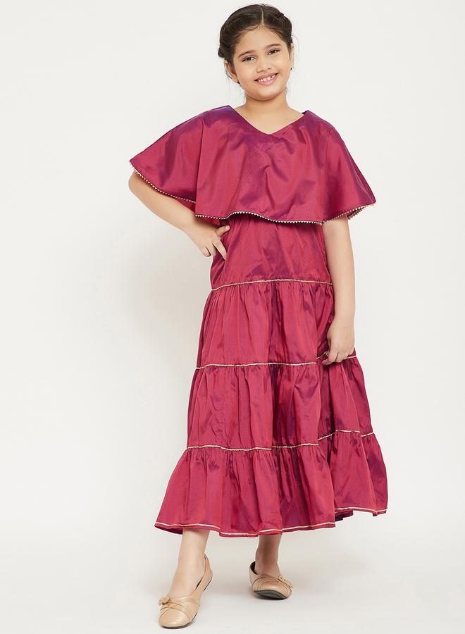 Stylo Bug Solid Cape Sleeves Tiered Maxi Dress by Styli  - Image 1