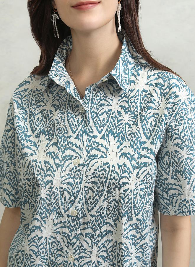 Tokyo Talkies All-Over Floral Print Collared Cotton Shirt and Mid Rise Shorts Co-Ords - Image 5