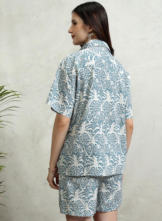 Tokyo Talkies All-Over Floral Print Collared Cotton Shirt and Mid Rise Shorts Co-Ords - Image 3