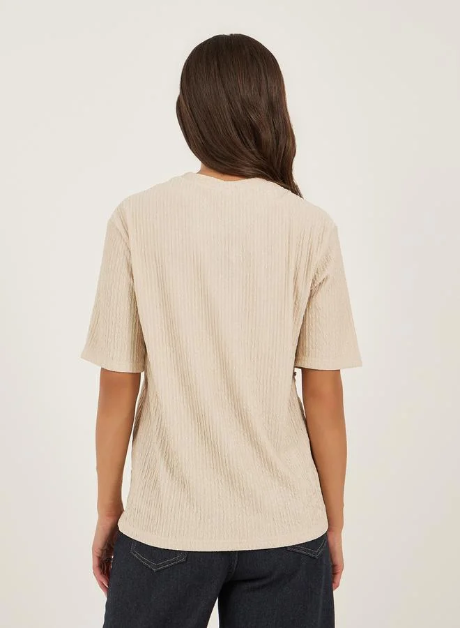 Styli Textured Embellished Round Neck Top