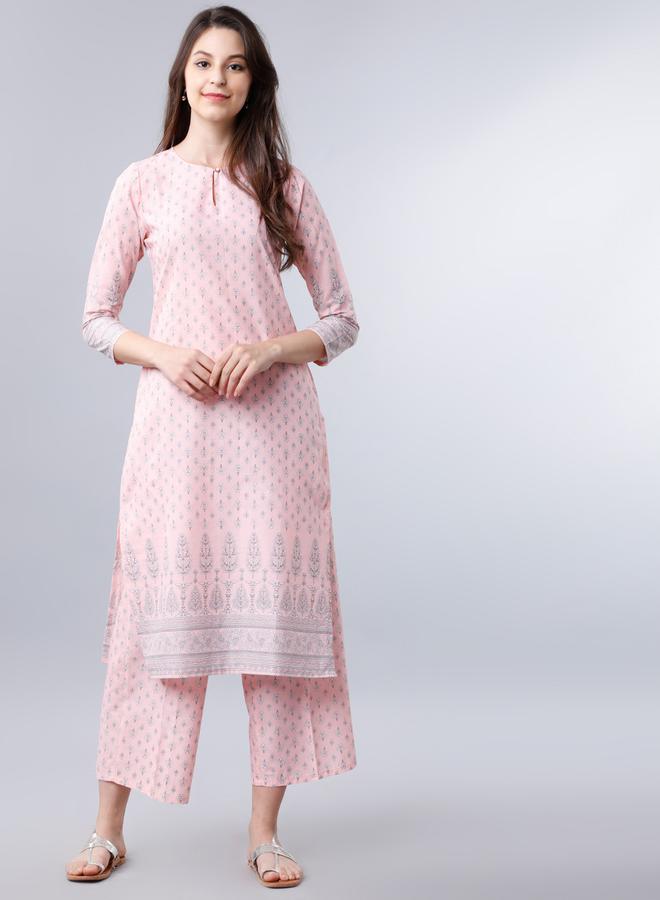 Vishudh - Women Pink Printed Cotton Kurta Set by Styli - Image 1