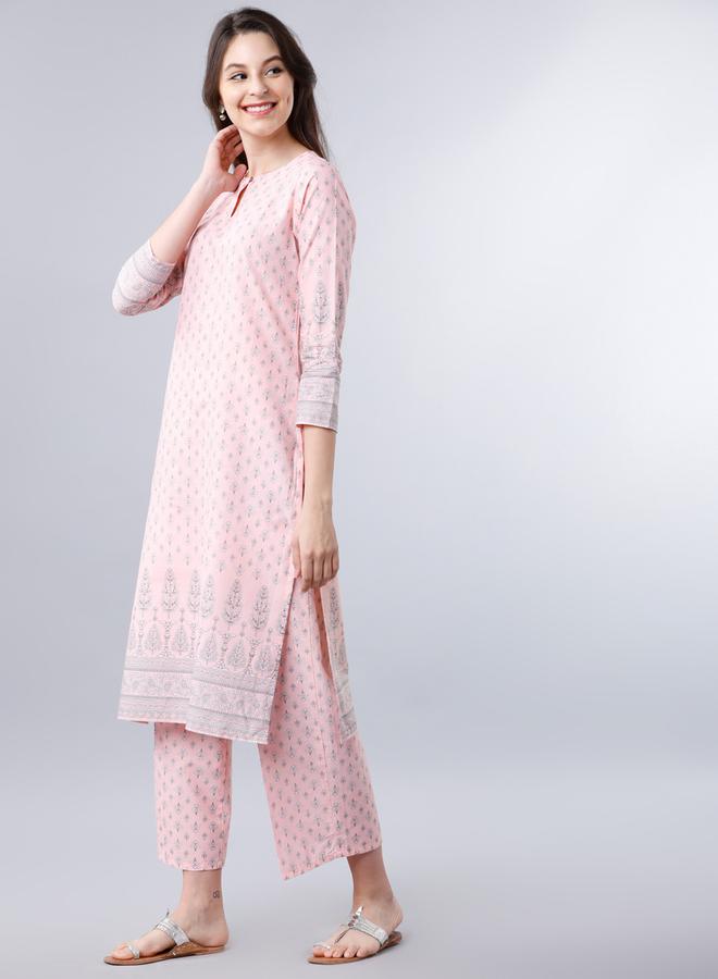 Vishudh - Women Pink Printed Cotton Kurta Set by Styli - Image 1