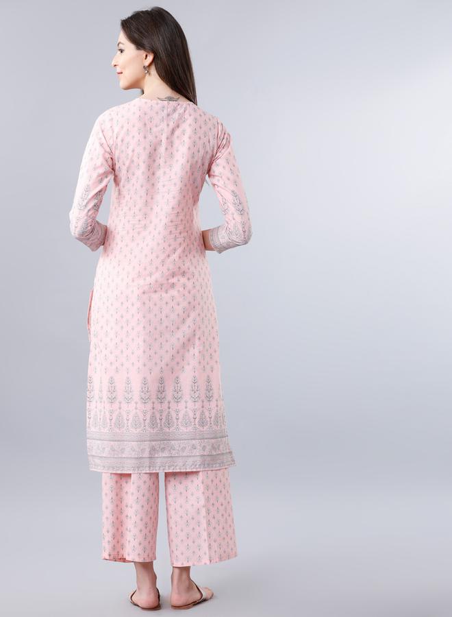 Vishudh - Women Pink Printed Cotton Kurta Set by Styli - Image 1