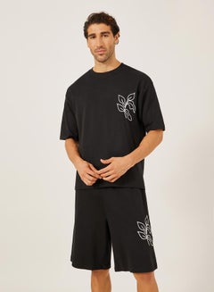 Styli Embroidered Oversized T-Shirt and Shorts Co-Ords  - Image 2
