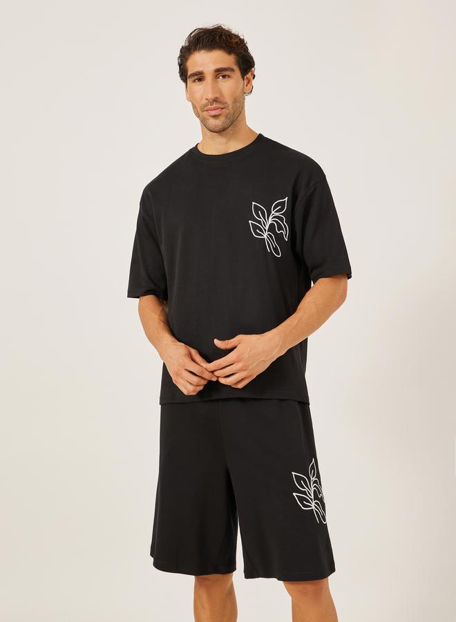 Styli Embroidered Oversized T-Shirt and Shorts Co-Ords  - Image 2