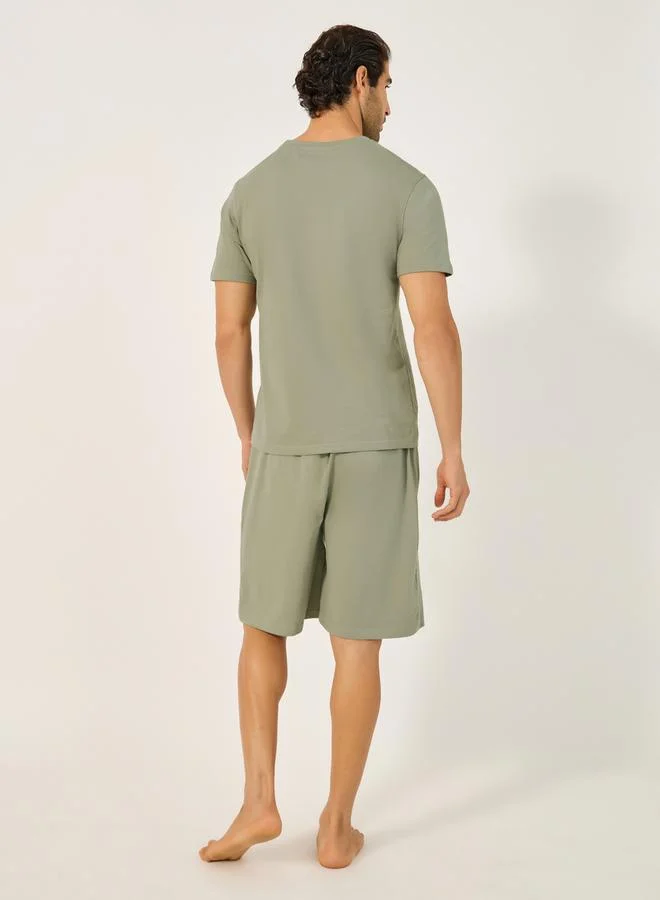 Styli Slogan Print Round Neck T-Shirt and Short Pyjama Set