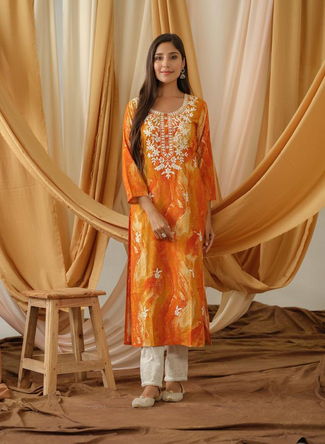 DW Printed Round Neck Straight Kurta by Styli  - Image 1