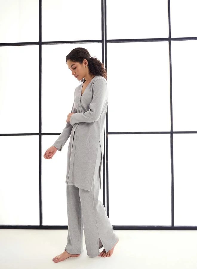 SASSAFRAS Pack of 3 - Melange Button Shrug,  Lounge Pants and Eyemask by Styli