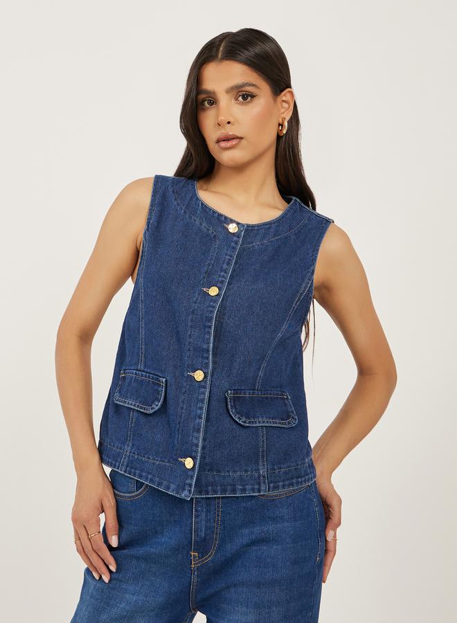 Styli Denim Waistcoat with Pocket Detail - Image 1