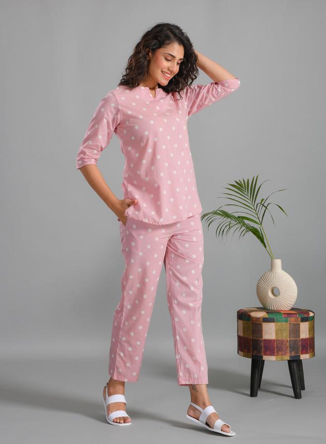 sanskrutihomes Pure Cotton Printed Notch Neck Top and Pyjama Set by Styli  - Image 3