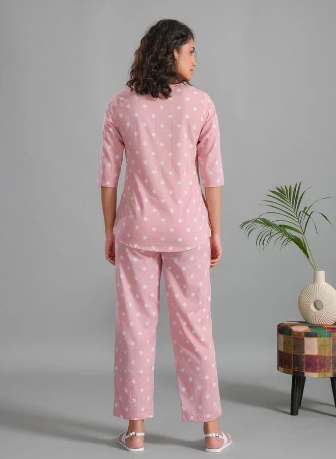 sanskrutihomes Pure Cotton Printed Notch Neck Top and Pyjama Set by Styli