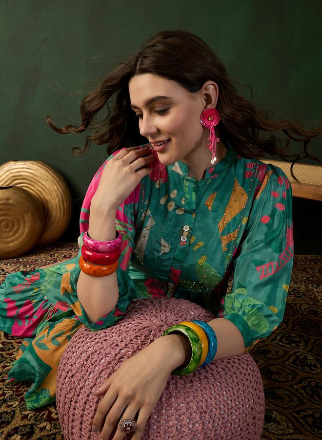 DW Printed A-Line Ethnic Knee-Length Dress by Styli  - Image 5