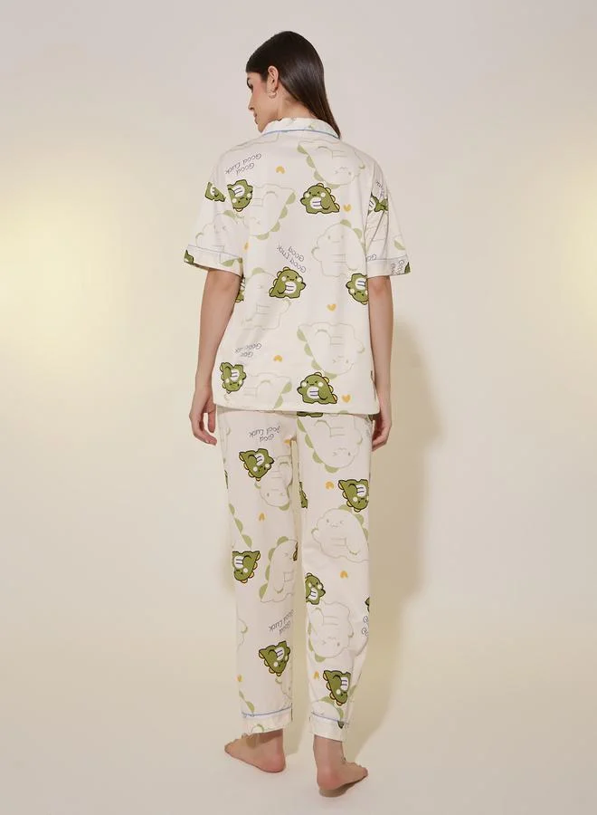 Take Two Dinosaur Print Short Sleeve Shirt, Shorts and Pyjama Set