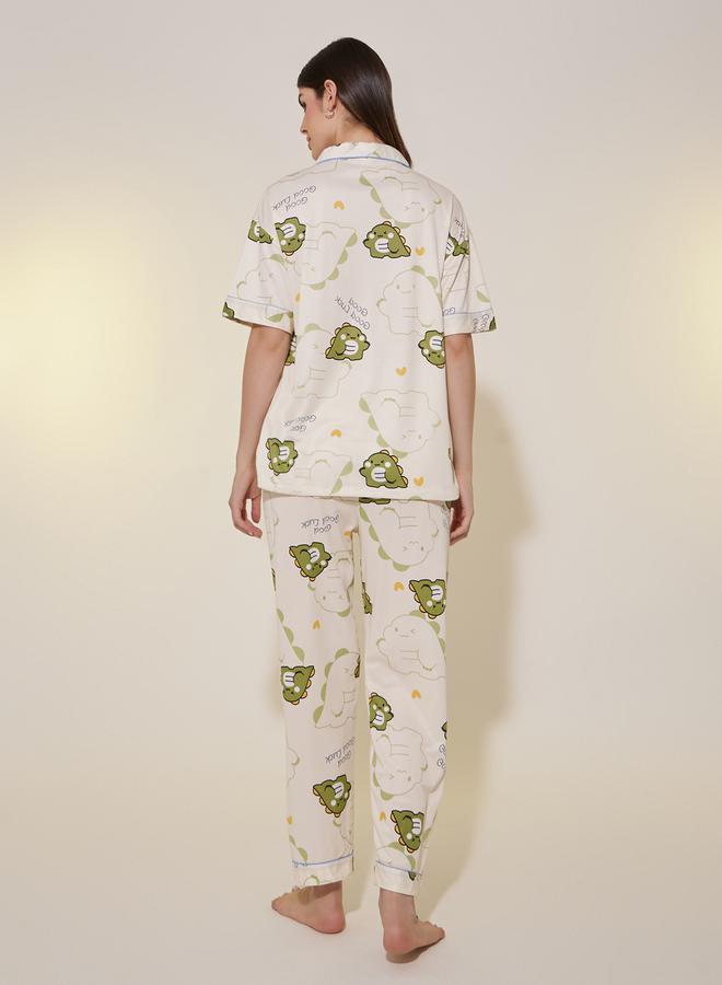 Take Two Dinosaur Print Short Sleeve Shirt, Shorts and Pyjama Set  - Image 5