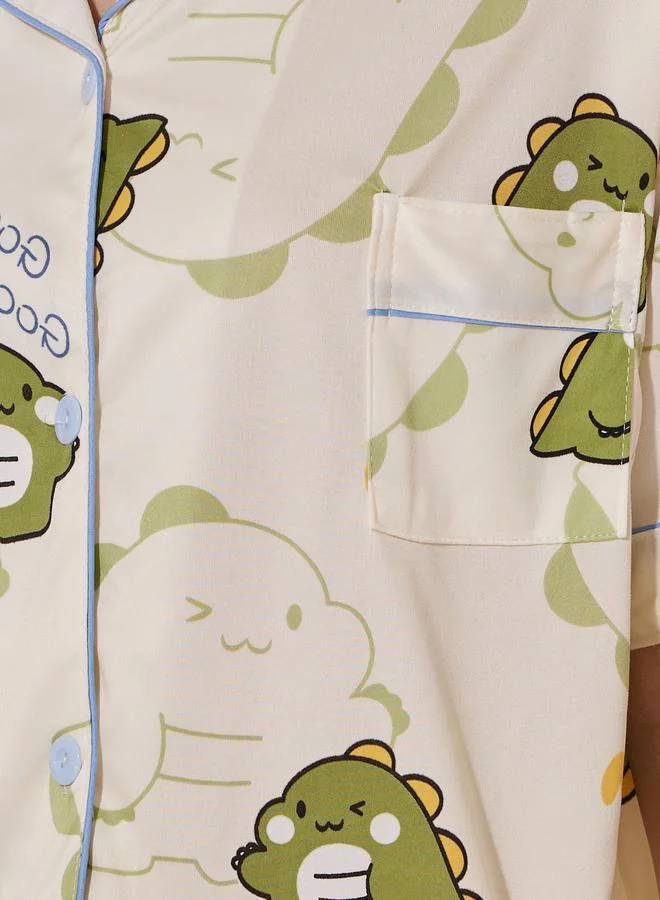Take Two Dinosaur Print Short Sleeve Shirt, Shorts and Pyjama Set