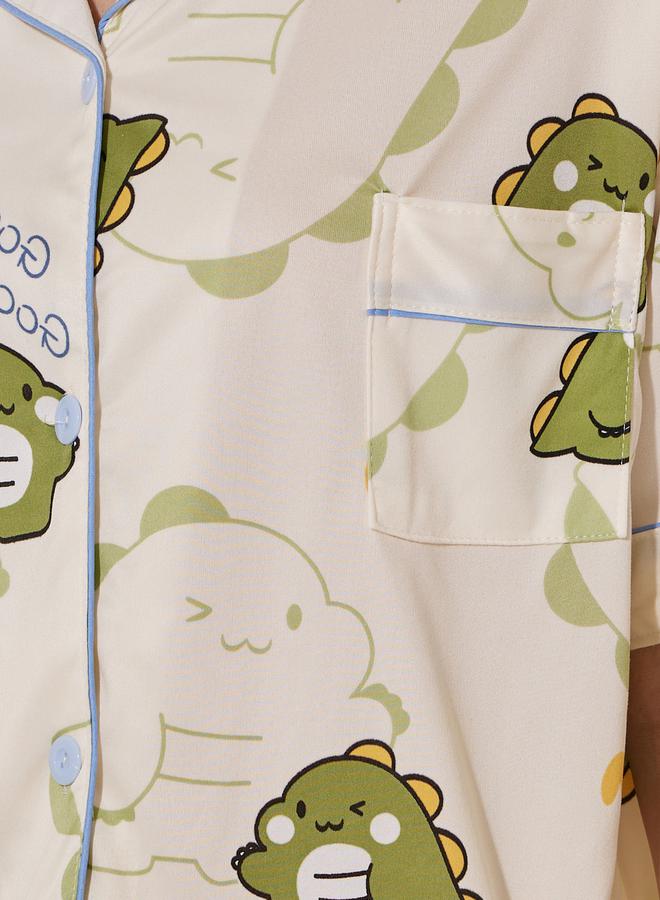 Take Two Dinosaur Print Short Sleeve Shirt, Shorts and Pyjama Set  - Image 4