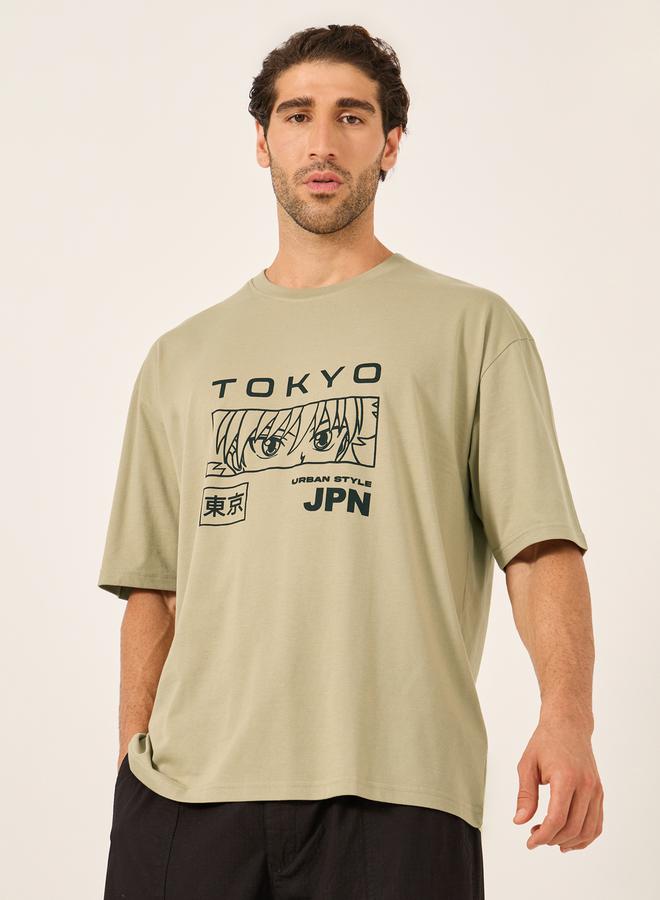 Styli - Tokyo Graphic Print Short Sleeve Oversized T-Shirt - Image 1