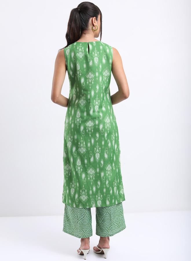Vishudh - Women Green Printed Kurta with Palazzo Pants by Styli - Image 1
