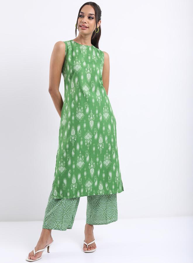 Vishudh - Women Green Printed Kurta with Palazzo Pants by Styli - Image 1