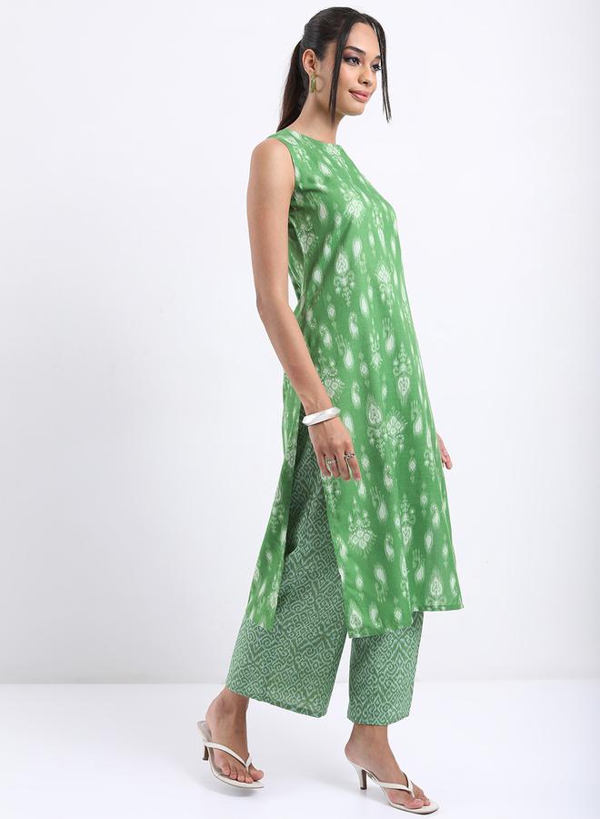 Vishudh - Women Green Printed Kurta with Palazzo Pants by Styli - Image 1