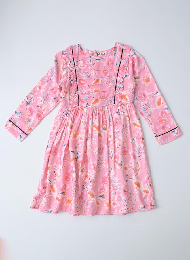 BELLA MODA - All-Over Floral Print Fit and Flare Dress with Long Sleeves by Styli - Image 1