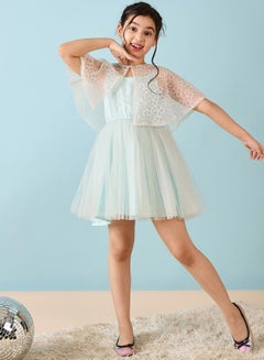 Stylo Bug Embellished Cape Sleeves A-Line Dress by Styli  - Image 1