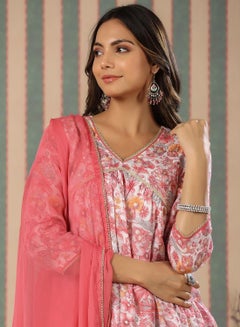 Regular Fit Three-Quarter Sleeve Printed Pink Cotton Woven Kurta Set For Women Flat Collar Perfect For Wedding And Engagement Pull On Closure - zsku/Z4CA4C6D70BAB052365FDZ-5/45/1741088058/50c394ea-11b1-4990-a4f0-ac251e410023