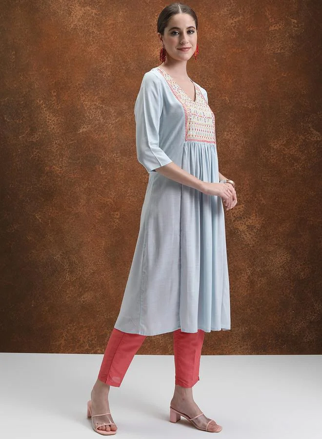 Vishudh Vishudh Ethnic Motifs Yoke Design Pleated Mirror Work A-Line Kurta