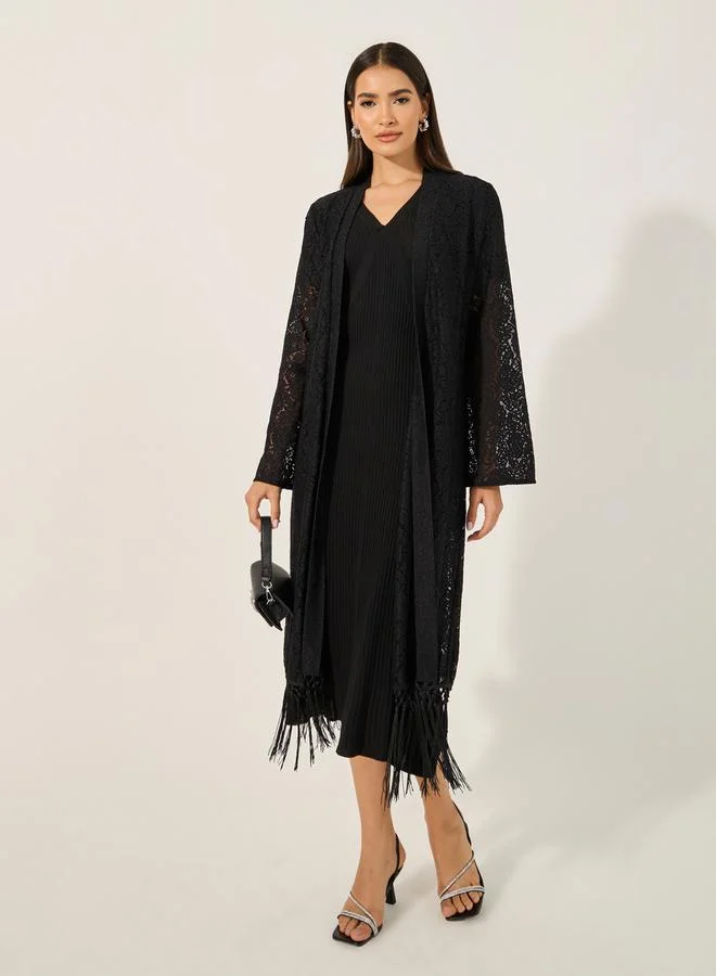 ستايلي MIDI LENGTH LACE KIMONO WITH FRINGES 120 CM