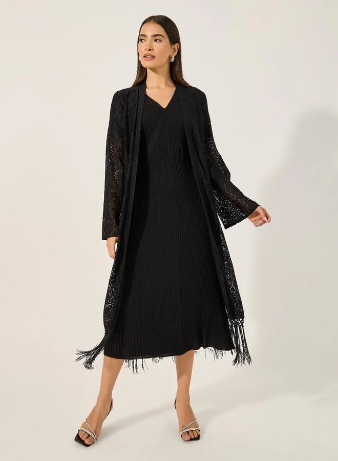 Styli MIDI LENGTH LACE KIMONO WITH FRINGES 120 CM