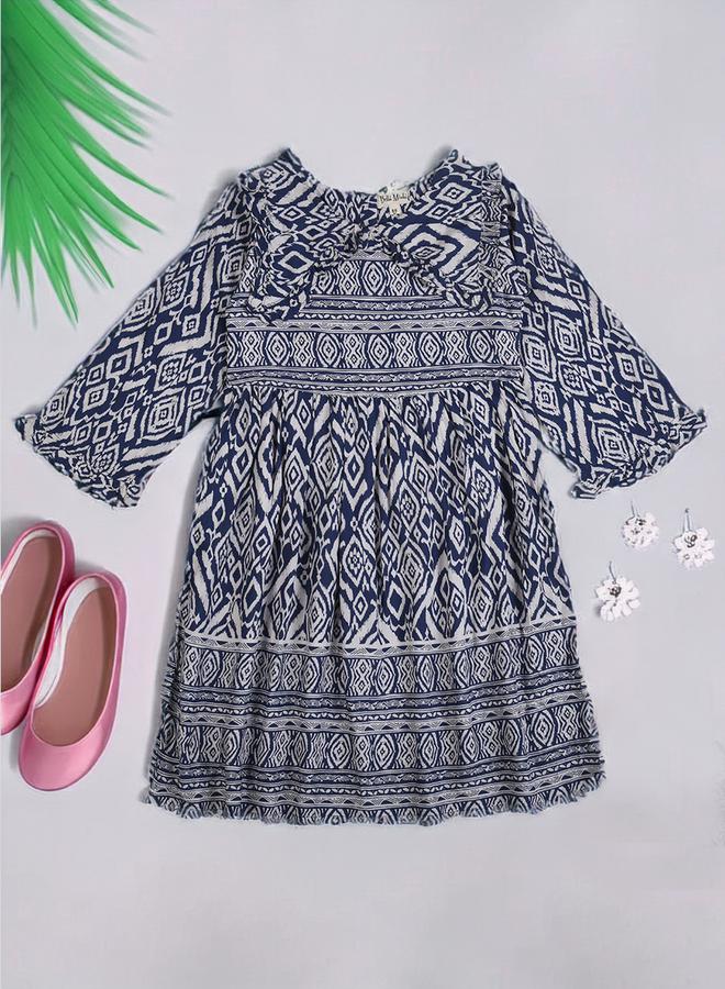 BELLA MODA All-Over Print Fit and Flare Dress with Long Sleeves by Styli  - Image 1