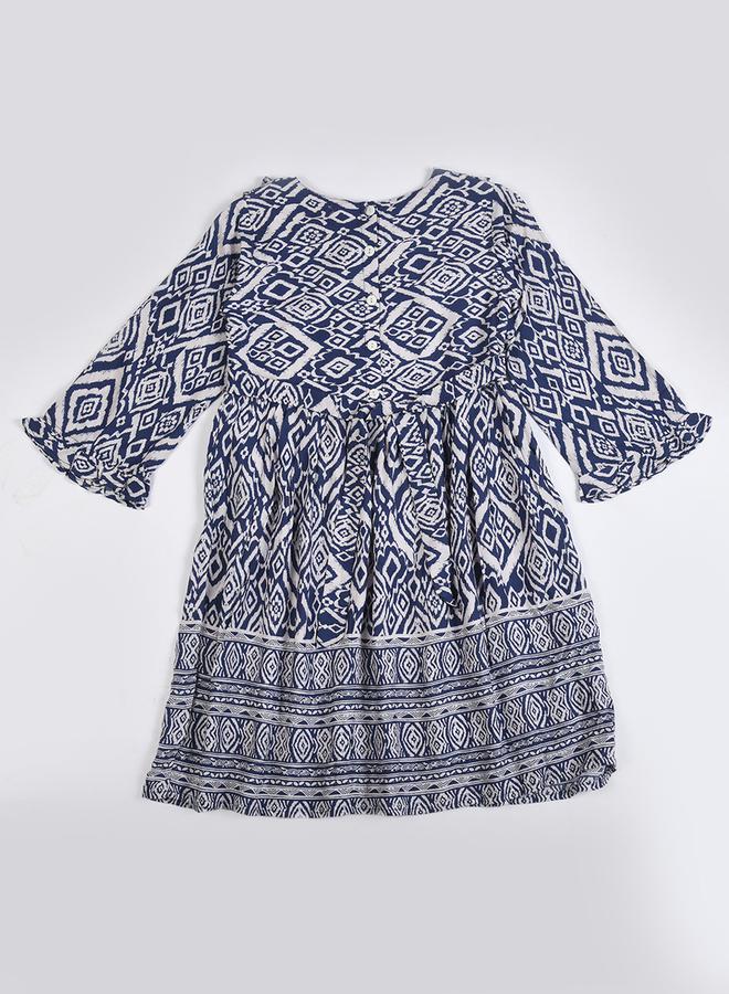 BELLA MODA All-Over Print Fit and Flare Dress with Long Sleeves by Styli  - Image 2