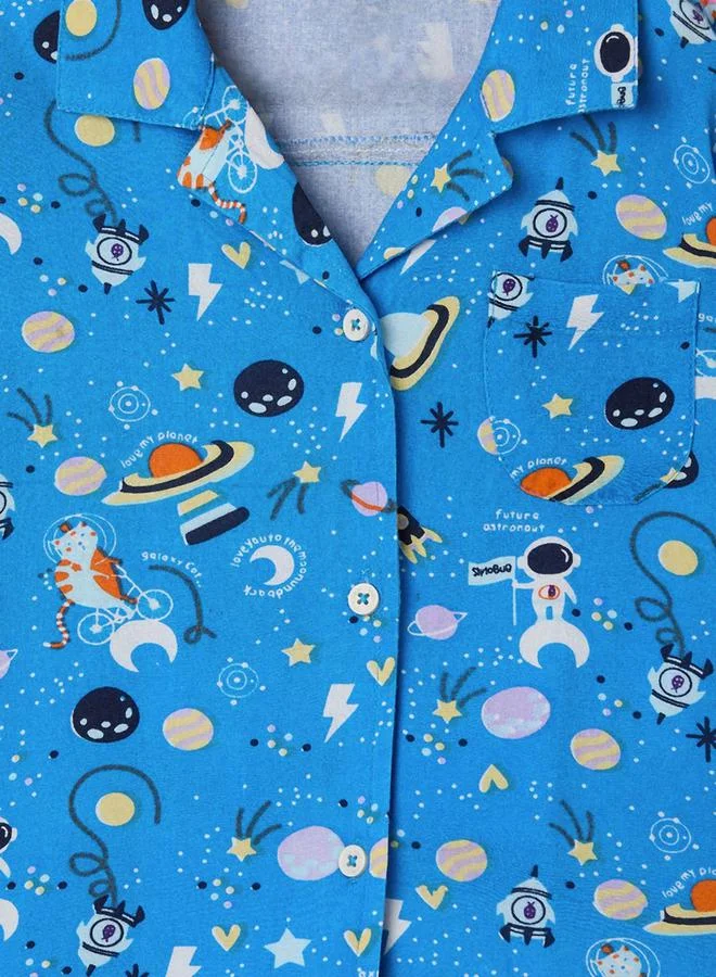 Stylo Bug Stylo Bug Space Printed Shirt and Pyjama Set