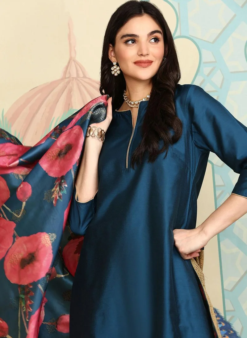 آي شين Women NAVY BLUE Kurta Set with Duppatta