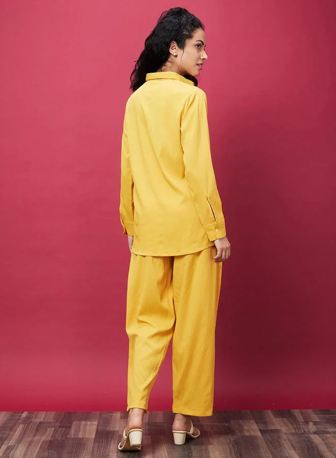 جلو باص Solid Long Sleeve Shirt and Pants Co-Ords by Styli