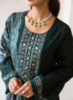 ISHIN Women Green Cotton Kurta set with Dupatta  - Image 2