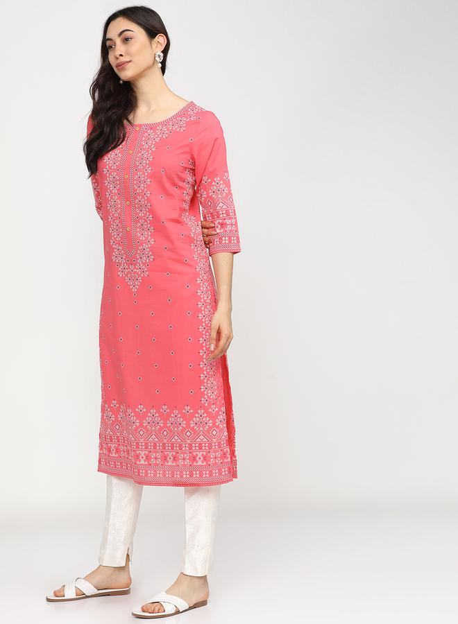 Vishudh Women Pink & White Geometric Printed Cotton Kurta by Styli  - Image 2