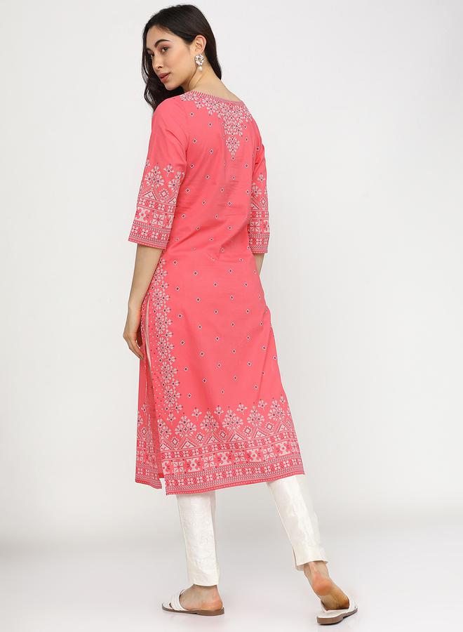 Vishudh Women Pink & White Geometric Printed Cotton Kurta by Styli  - Image 3
