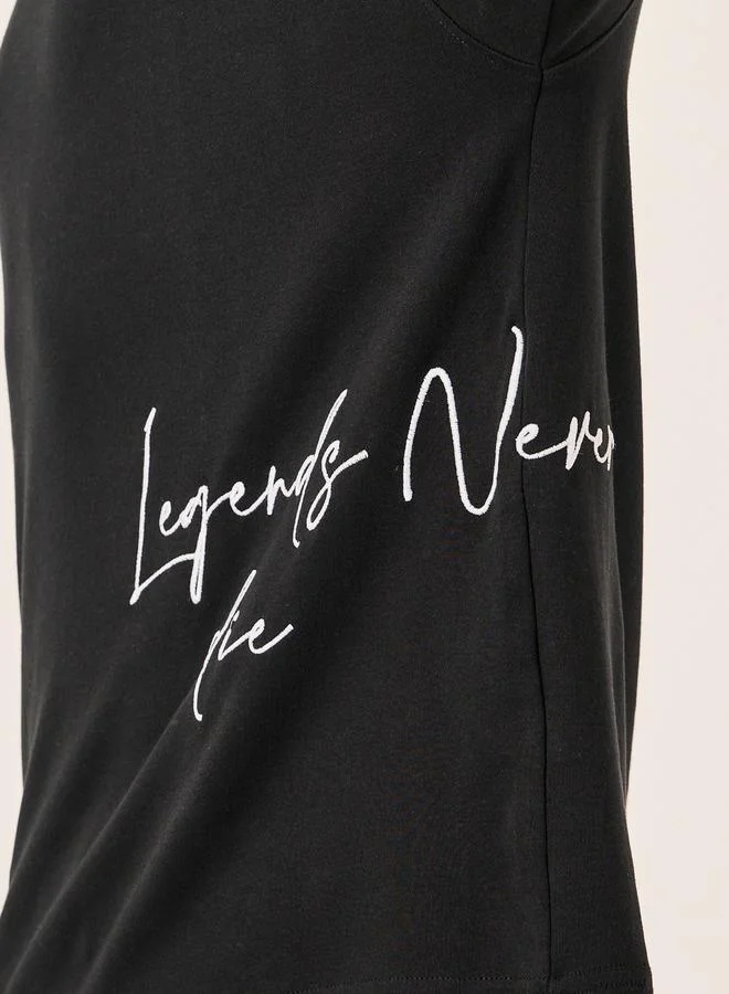 Styli Slogan Embroidered Crew Neck Boxy T-Shirt