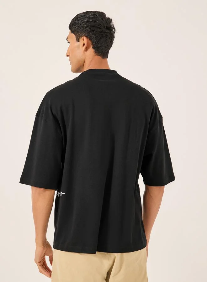 Styli Slogan Embroidered Crew Neck Boxy T-Shirt