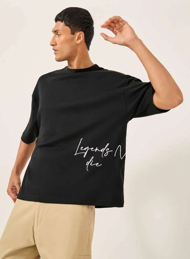 Styli Slogan Embroidered Crew Neck Boxy T-Shirt