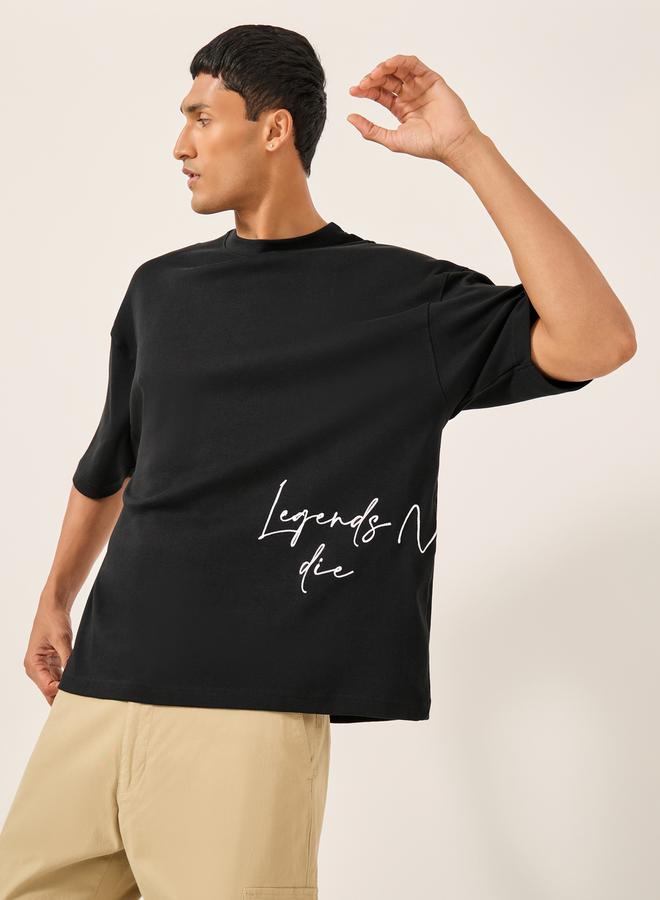 Styli Slogan Embroidered Crew Neck Boxy T-Shirt  - Image 4